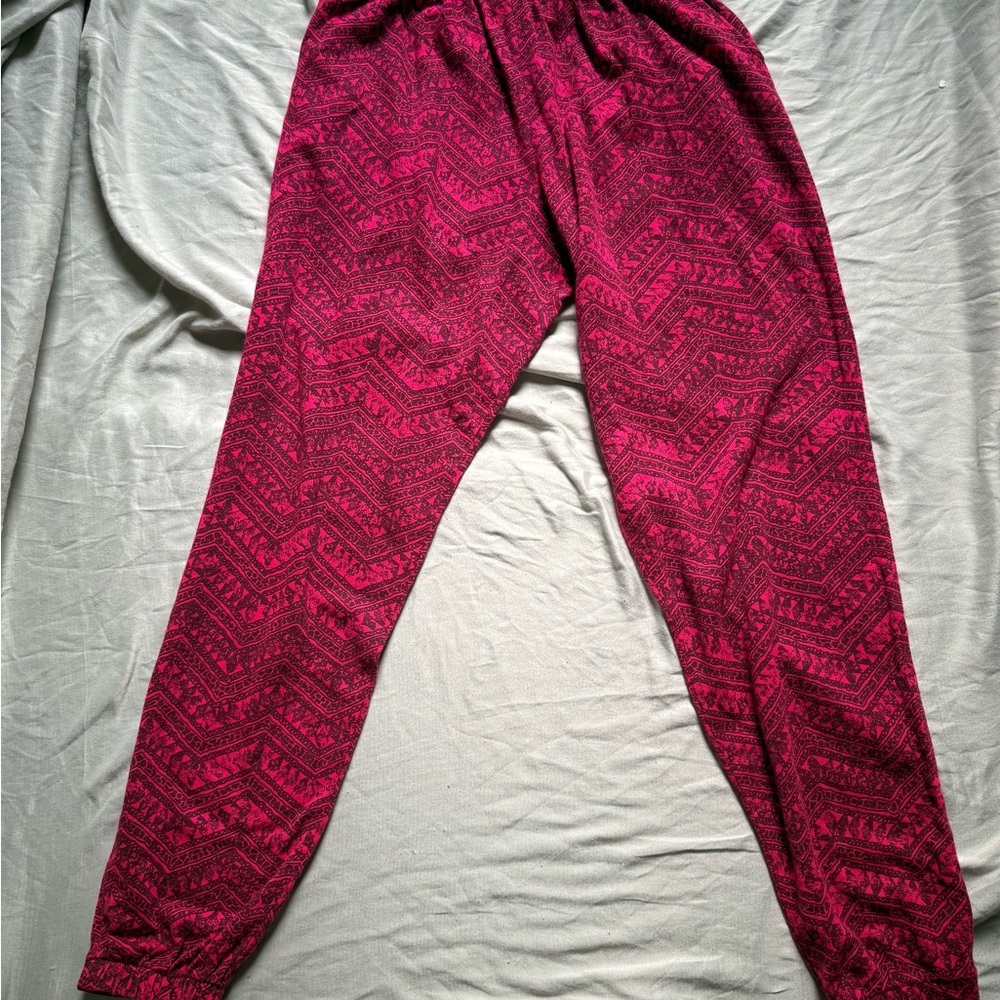 Vintage 80s Bright Pink Joggers Attack Reaction Wear L Black Zigzag Pattern Rare